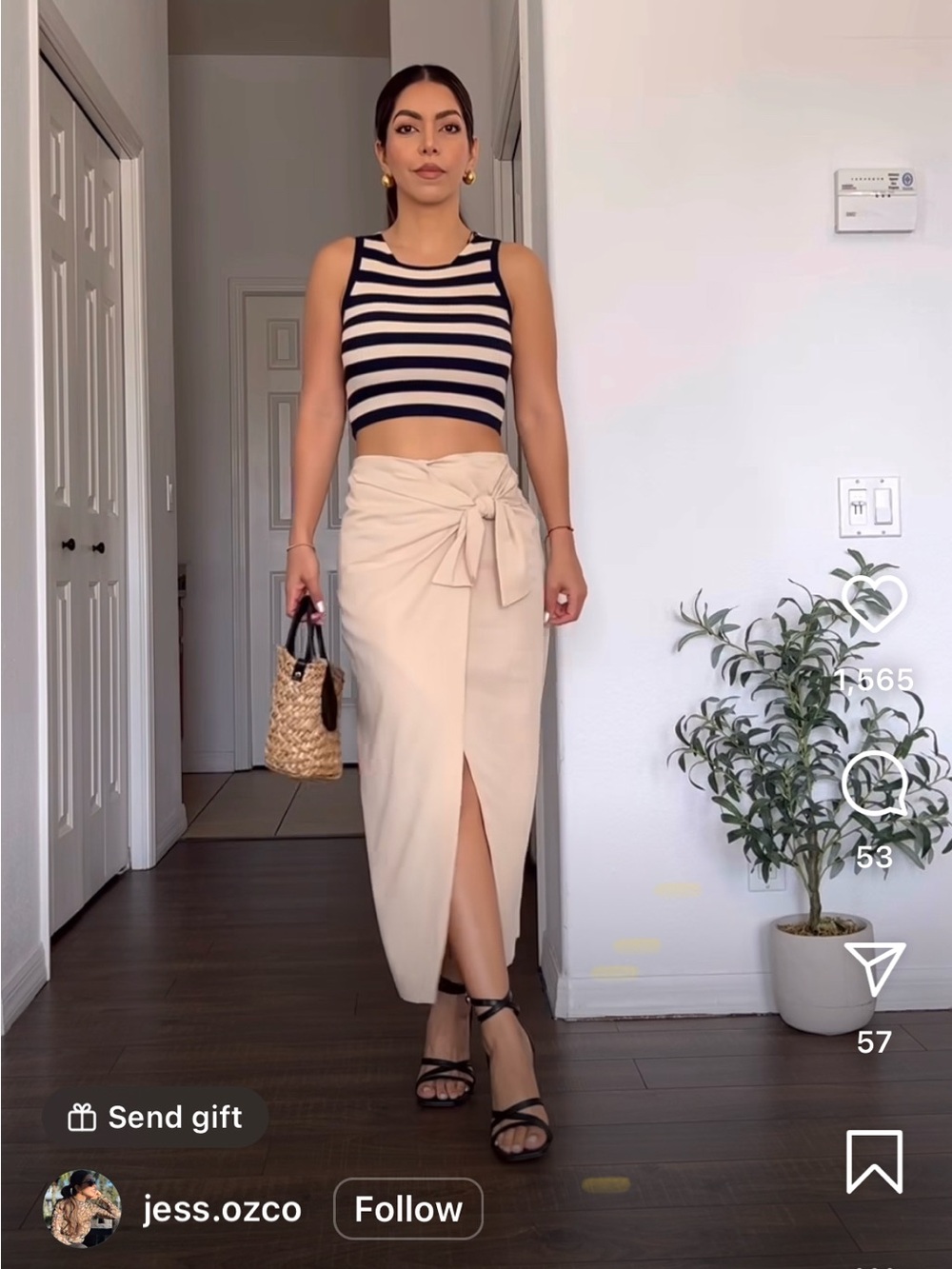 Zara set Women's Cream Tie-Waist Midi Skirt and striped crop top